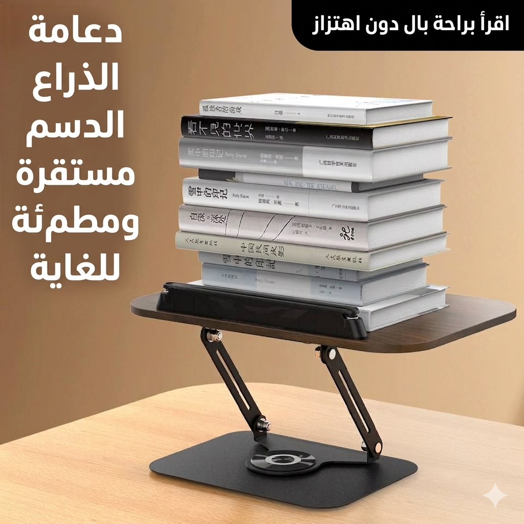 حامل القراءة الاحترافي 360 درجة ✨ راحة بصرية وتصميم هندسي فاخر